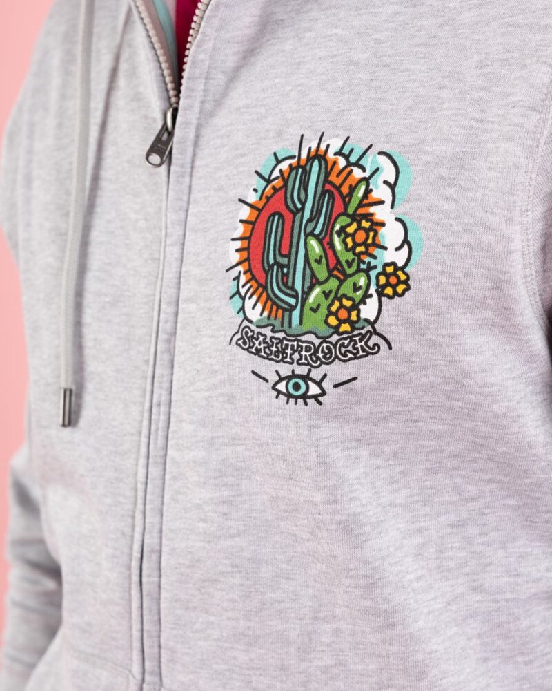 Altzio Men’s Grey Zip-Up Hoodie with Cactus Tattoo Print - Image 7