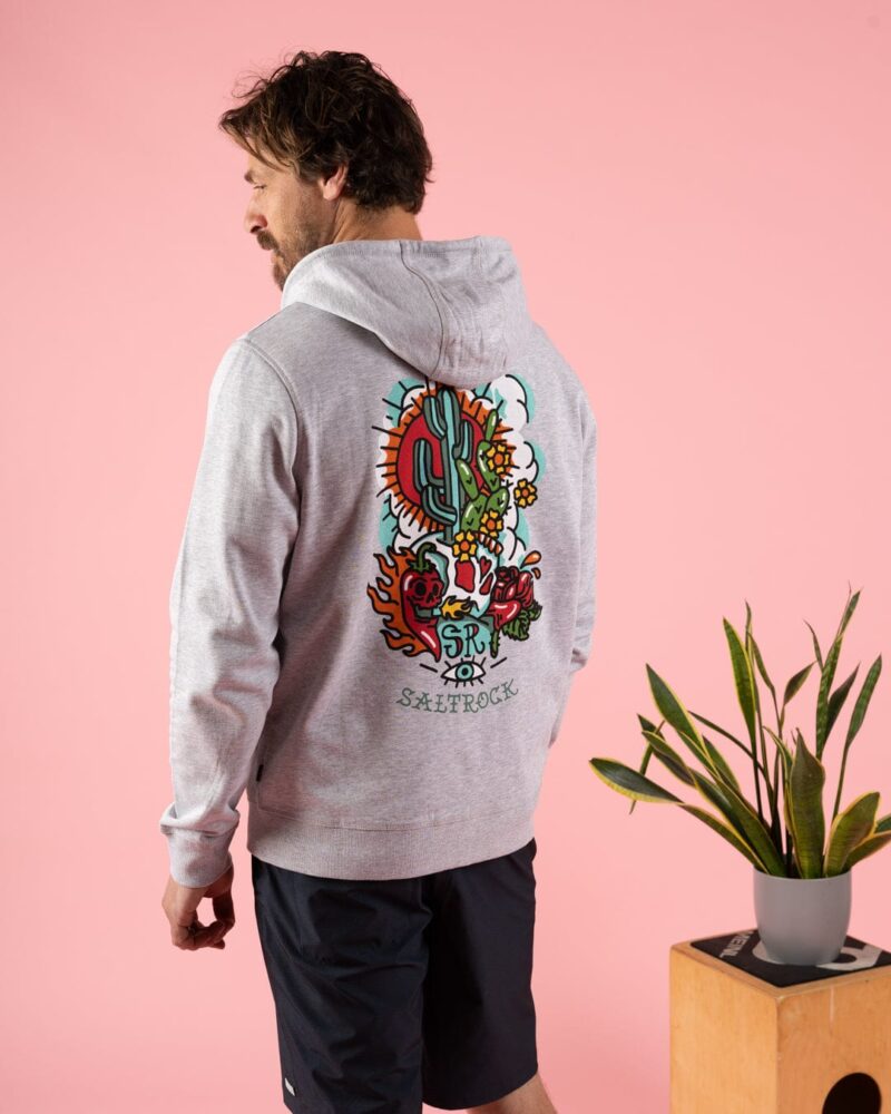 Altzio Men’s Grey Zip-Up Hoodie with Cactus Tattoo Print - Image 10