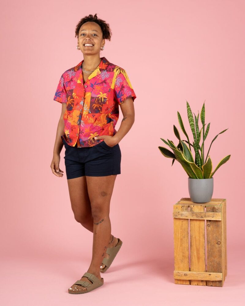 Altzio Women’s Multi-Color Palm Print Short Sleeve Shirt - Image 3