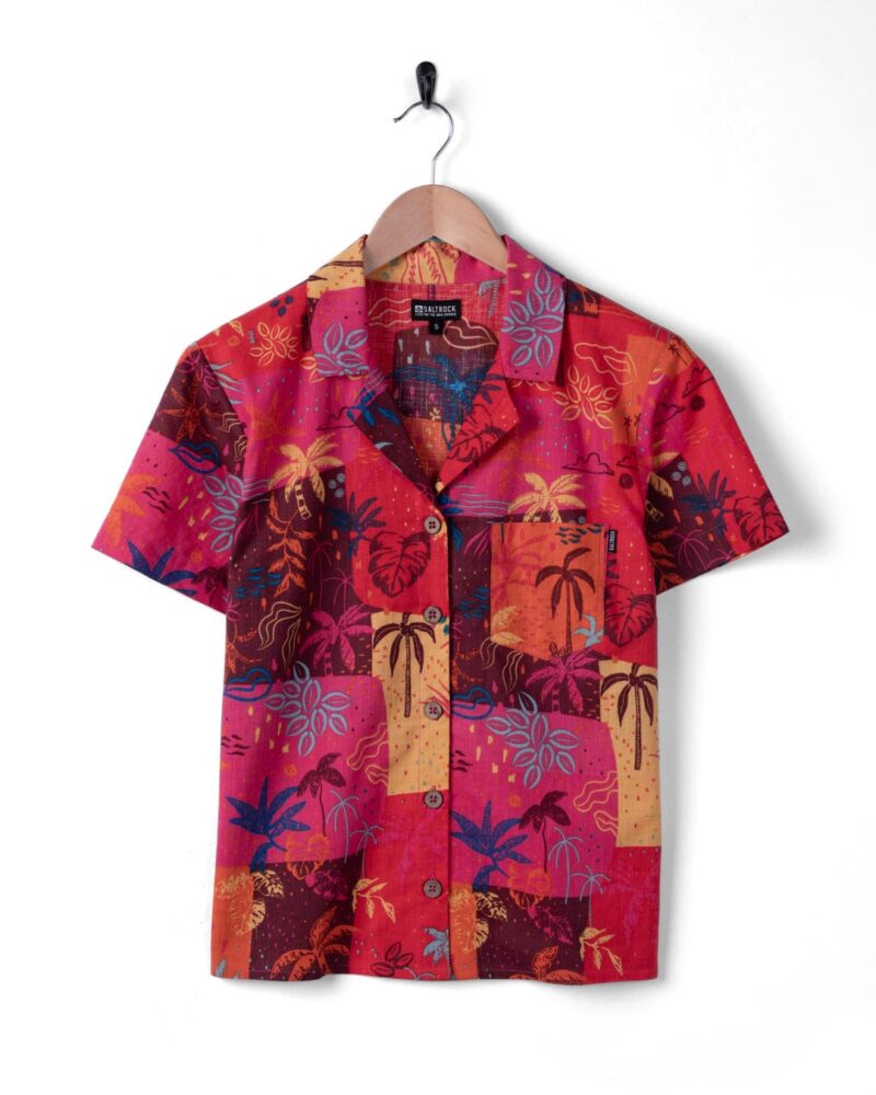 Altzio Women’s Multi-Color Palm Print Short Sleeve Shirt - Image 2